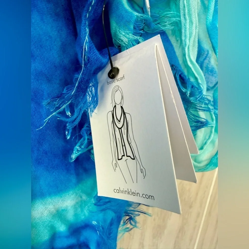Calvin Klein Blue Ombré Frayed Edge Lightweight Scarf